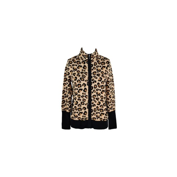 Rachel Zoe Women Medium Sweater Leopard AOP Full ZIp Pockets Collared Jacket - Picture 2 of 5